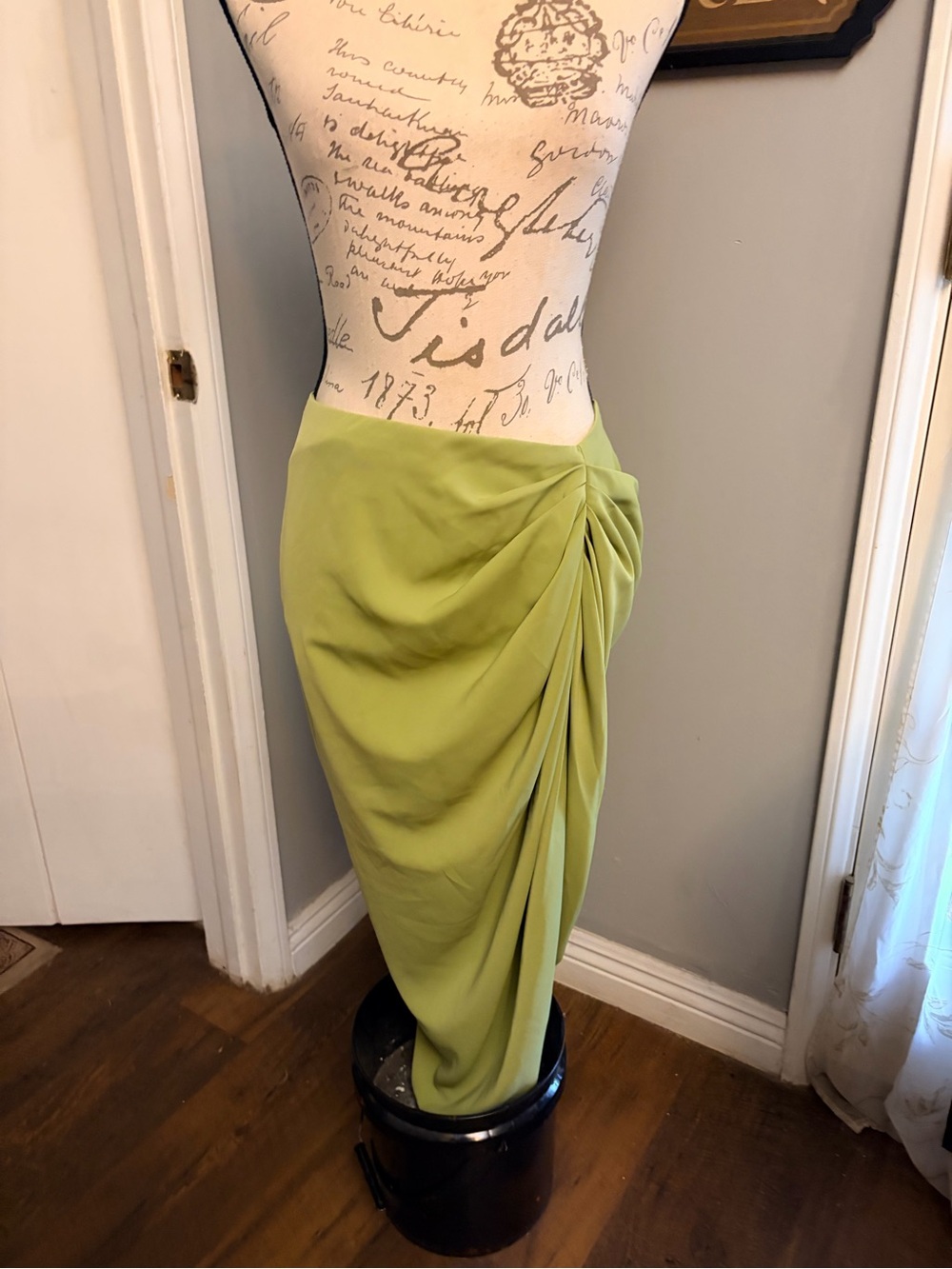 Draped Lime Green Midi Skirt